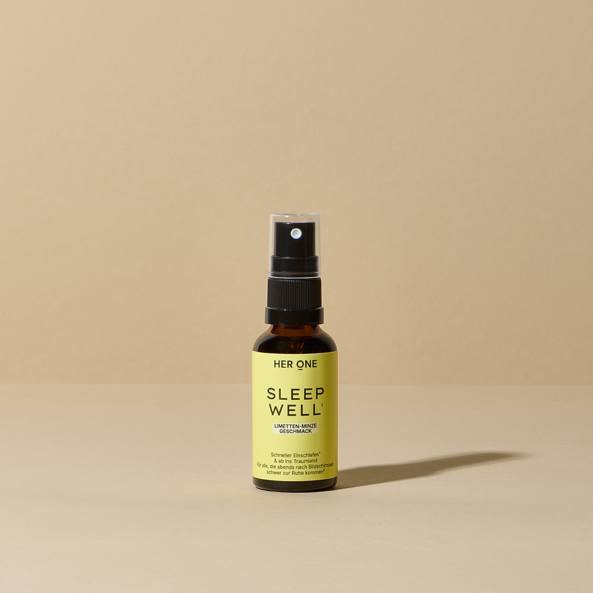 Flaconcino marrone HER ONE SLEEP WELL Spray al gusto di lime e menta.