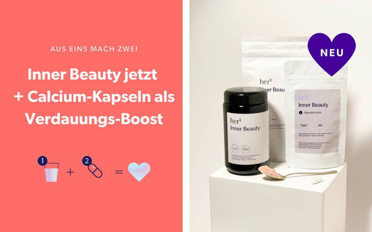 Het nieuwe dreamteam voor "Bye Bye Bloated Belly" - Inner Beauty + calciumboost - HER ONE - De toekomst van welzijn